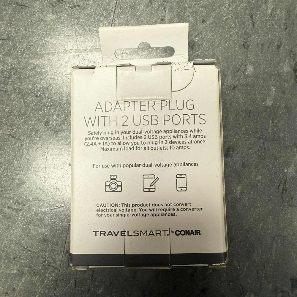 Travel Smart by Conair EU Adapter Plug with Outlet and 2 USB Ports
